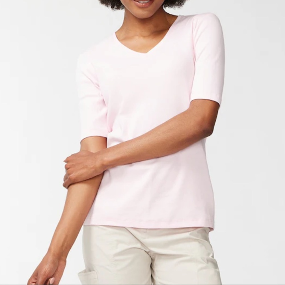 NWT Chico’s Size 2 Pink Elbow Length Sleeve V Neck T Shirt Large 12-14